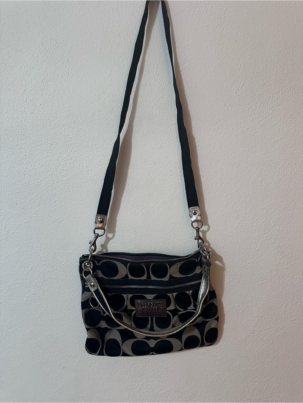 Coach Black and Gray Signature Canvas Crossbody Bag